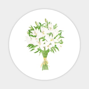 white lily bouquet watercolor Magnet